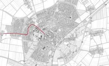 Karte vom Stadtgebiet Erkelenz Nord mit eingezeichneter Radroute Nord